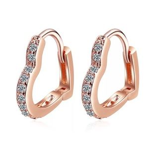 14k Rose Gold Over 925 Sterling Silver Heart Huggie Hoops